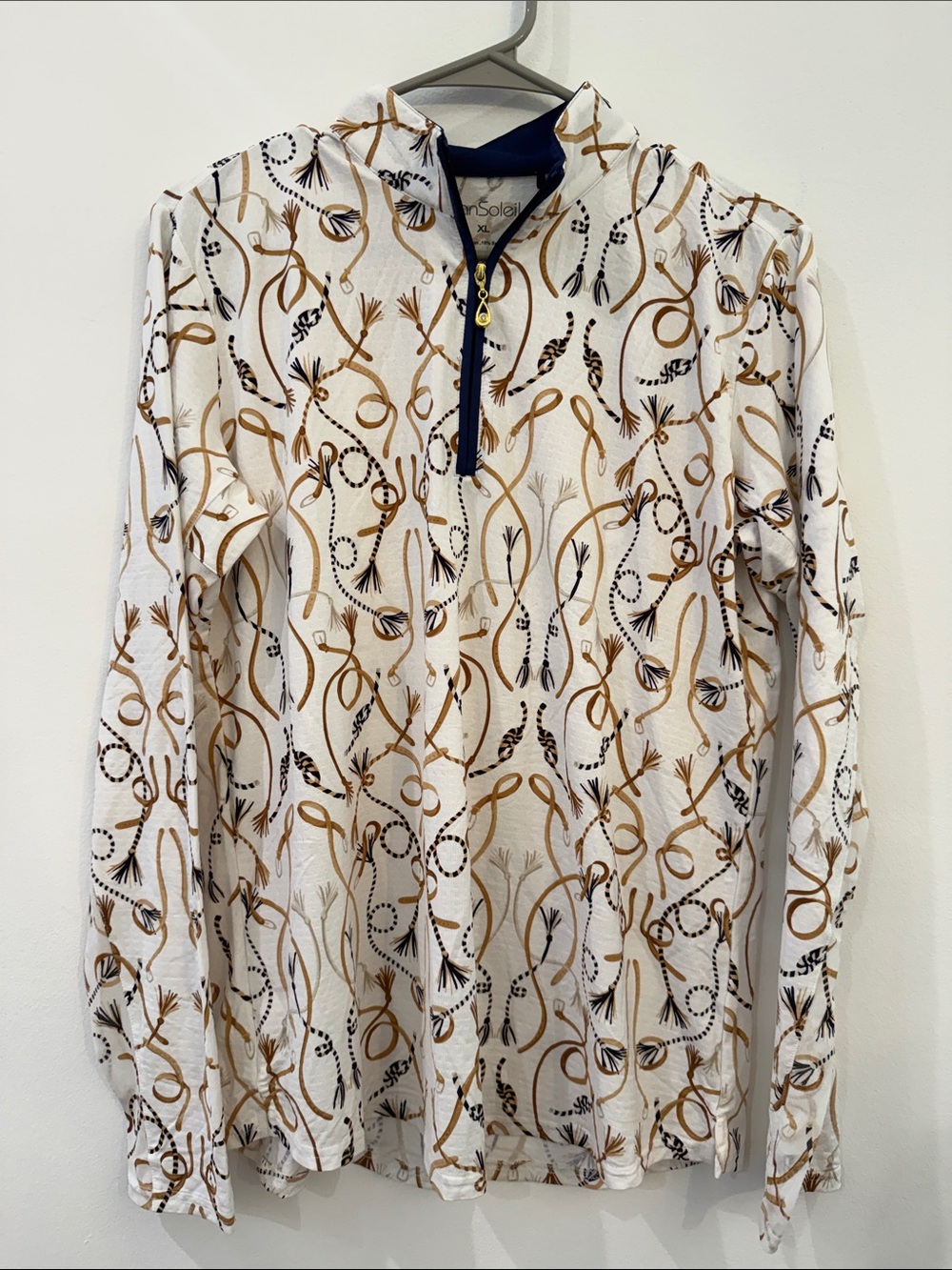 San Soliel White & Brown Patterned Quarter-Zip Sweater